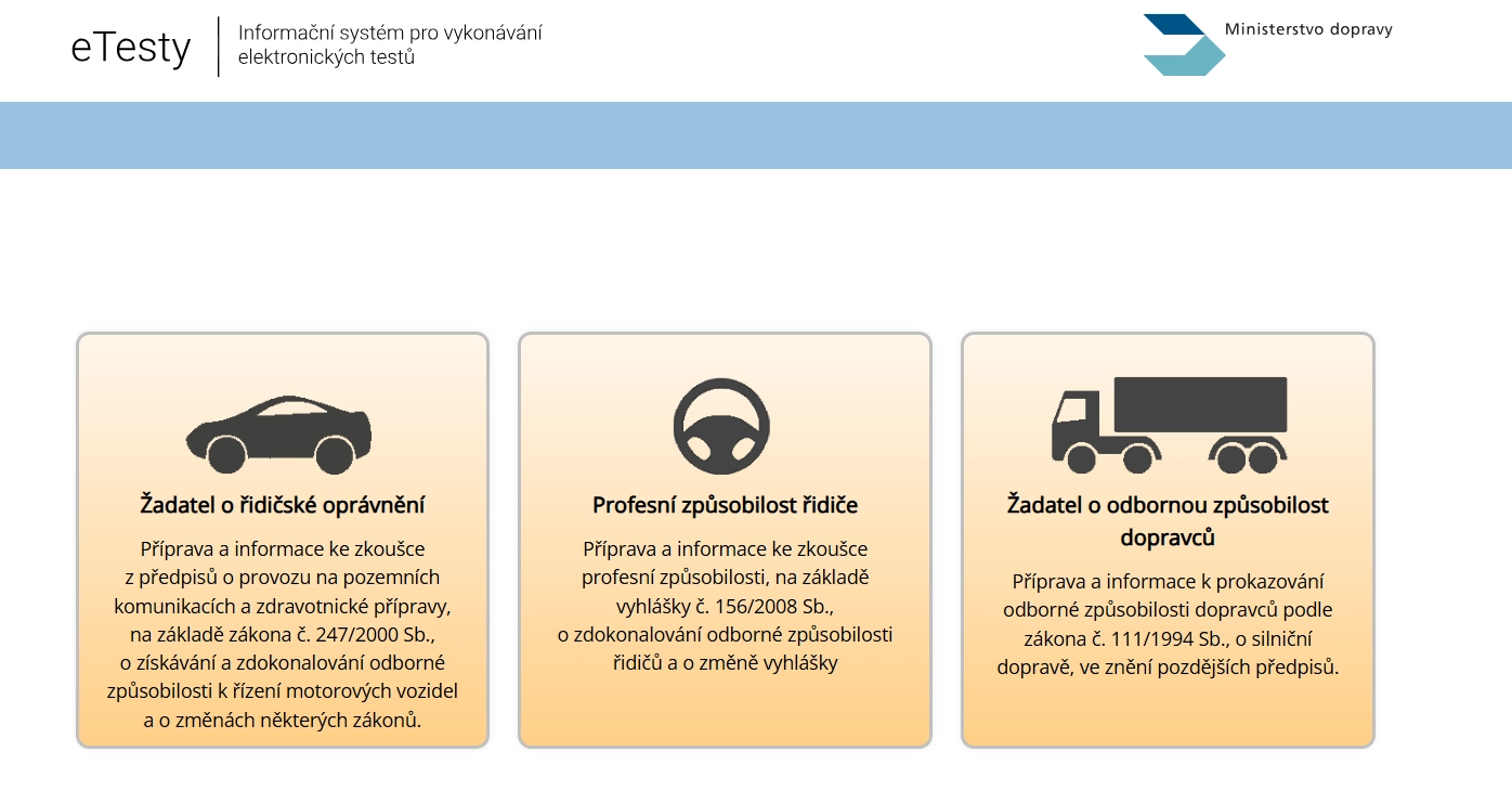 Ministerstvo dopravy – eTesty